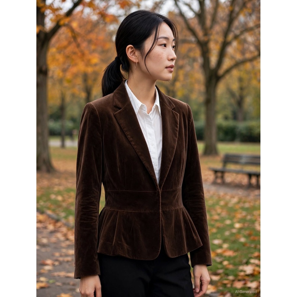 J.Crew Brown Velvet Peplum Blazer Jacket Size 4 RN77388